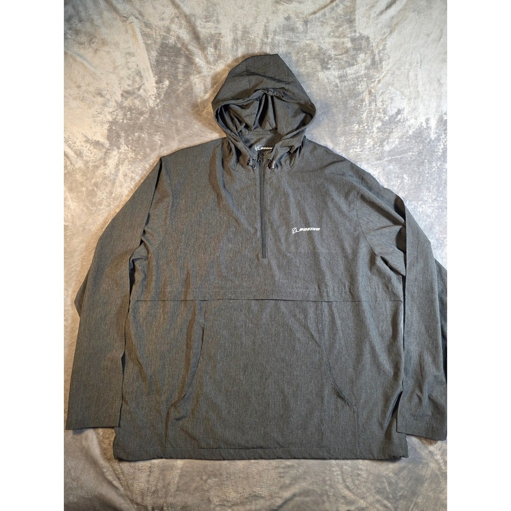 Boeing Pullover‎ Windbreaker Hoodie Mens 2X Gray 1/4r Zip Performance Jacket